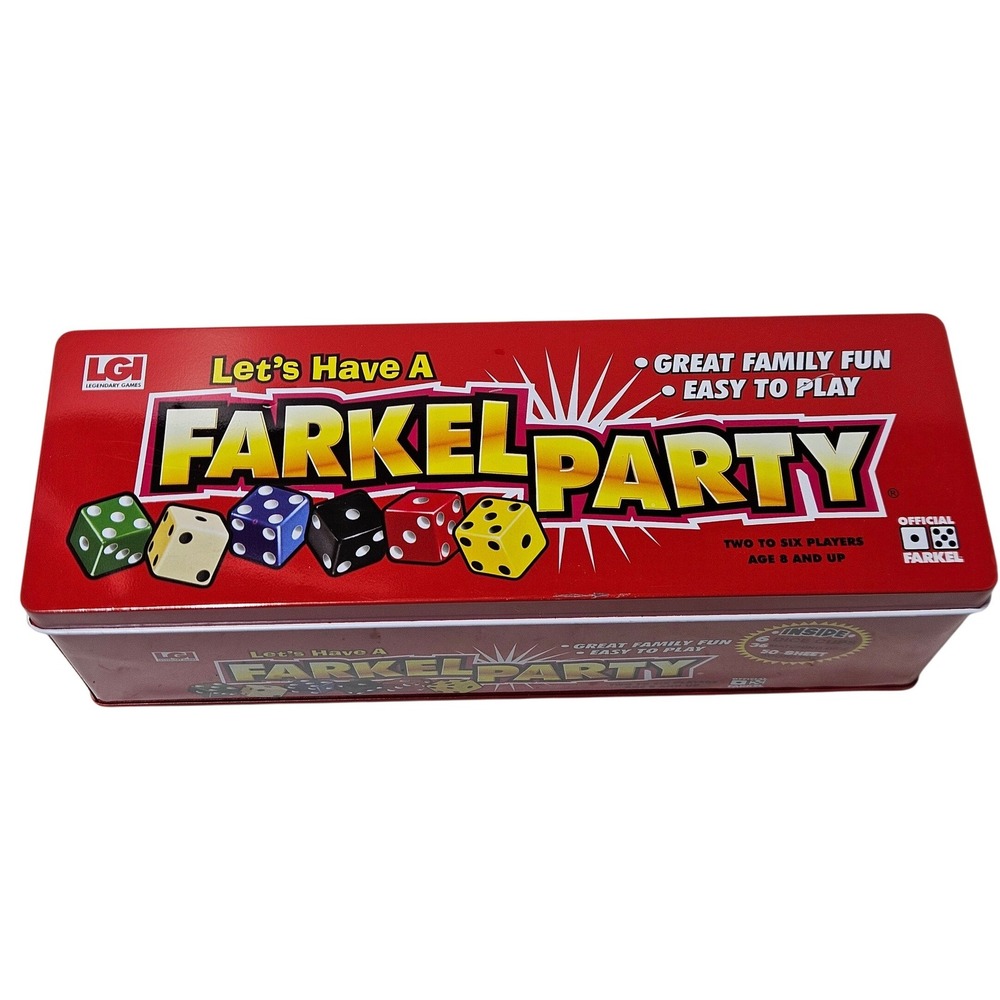 Let's Have A Farkel Party Dice Game Legendary Games Inc Red Tin 6 Players